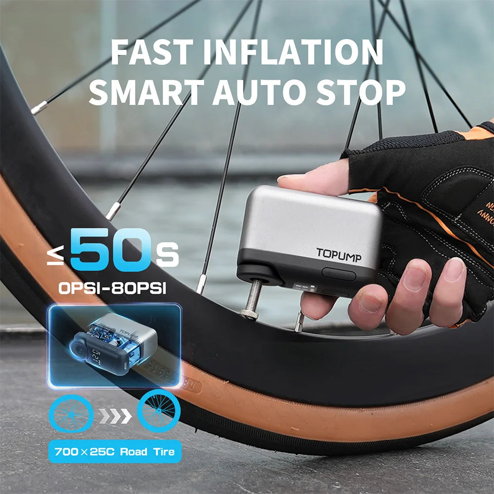 TB2 PRO Mini Bike Pump – Cordless Electric Tire Inflator, 120PSI, 450mAh Battery, Fast Charging & LCD Screen