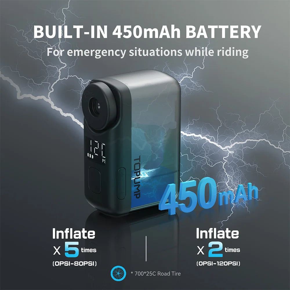 TB2 PRO Mini Bike Pump – Cordless Electric Tire Inflator, 120PSI, 450mAh Battery, Fast Charging & LCD Screen