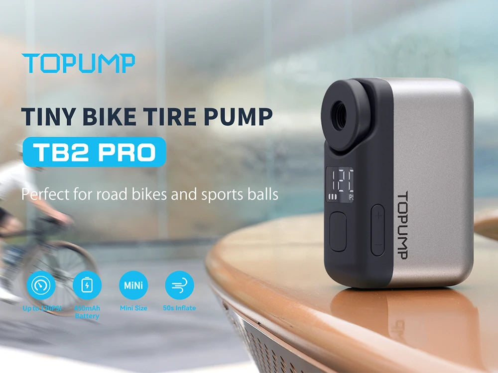 TB2 PRO Mini Bike Pump – Cordless Electric Tire Inflator, 120PSI, 450mAh Battery, Fast Charging & LCD Screen