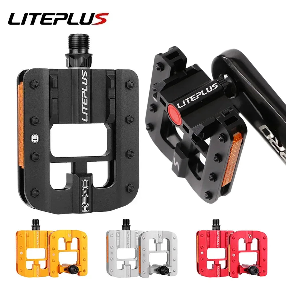 Liteplus Foldable Pedals - Universal 14mm Thread, Reflective, for Brompton/Dahon Folding Bikes