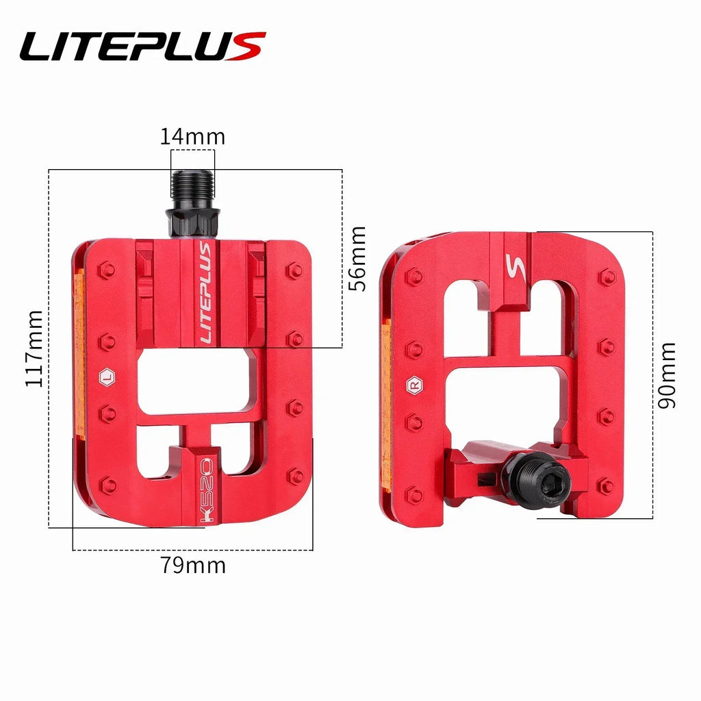 Liteplus Foldable Pedals - Universal 14mm Thread, Reflective, for Brompton/Dahon Folding Bikes