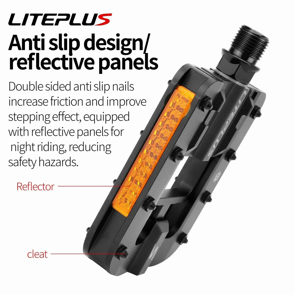 Liteplus Foldable Pedals - Universal 14mm Thread, Reflective, for Brompton/Dahon Folding Bikes