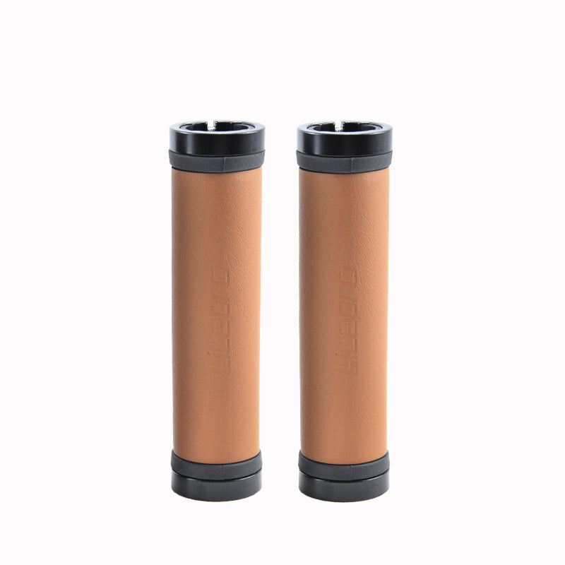 Litepro Leather Handlebar Grips – PU Leather + Aluminum Ends, 22.2mm, Brown/Black (136g/198g per Pair)