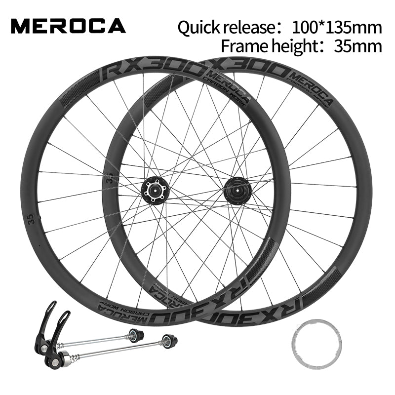 Litepro MEROCA RX300/RX400 700C Carbon Disc Brake Wheelset – Thru-Axle/QR, 35/38/42mm Depth, 8-12 Speed, T700+T800 Carbon (6-Bolt)