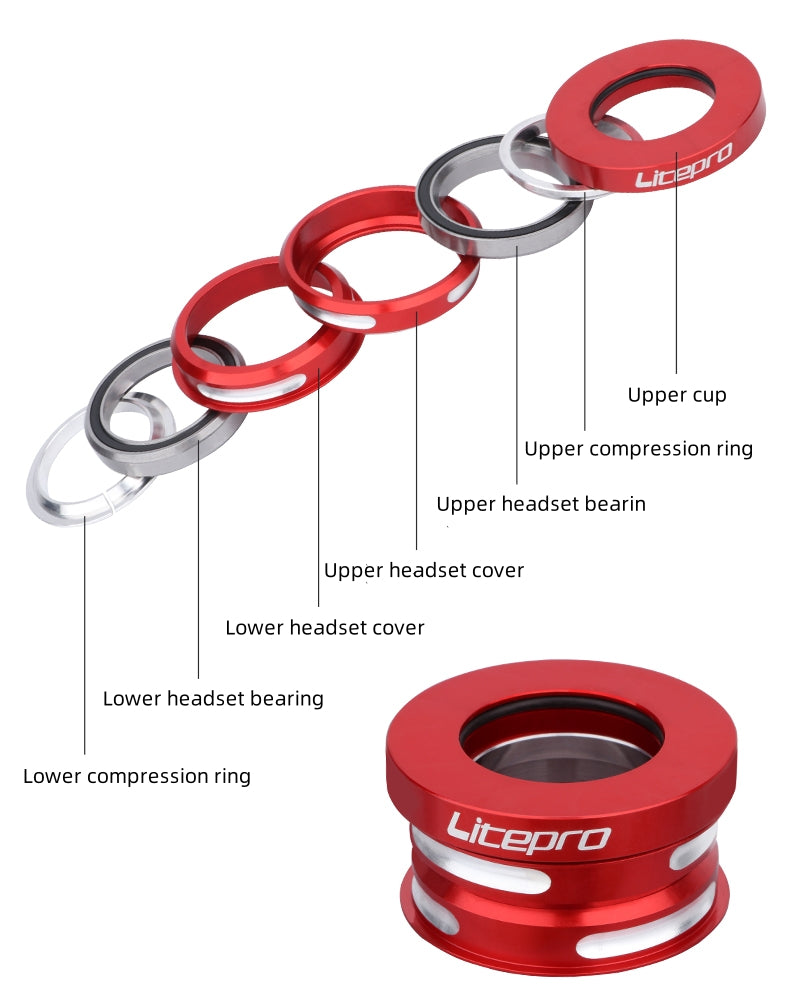 Litepro 44mm Headset – 74g CNC Aluminum, Universal Folding Bike Fit