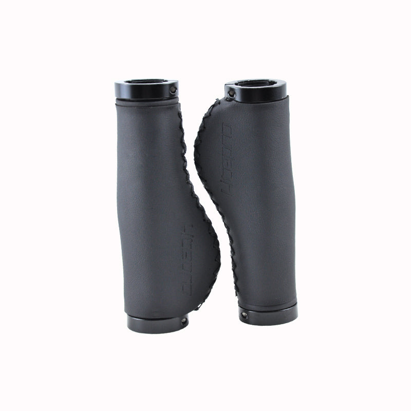Litepro Leather Handlebar Grips – PU Leather + Aluminum Ends, 22.2mm, Brown/Black (136g/198g per Pair)