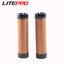 Litepro Leather Handlebar Grips – PU Leather + Aluminum Ends, 22.2mm, Brown/Black (136g/198g per Pair)