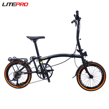 Litepro R9 16Inch External 9 Speed Trifold Folding Bicycle Straight M Handlebar Steel Frame
