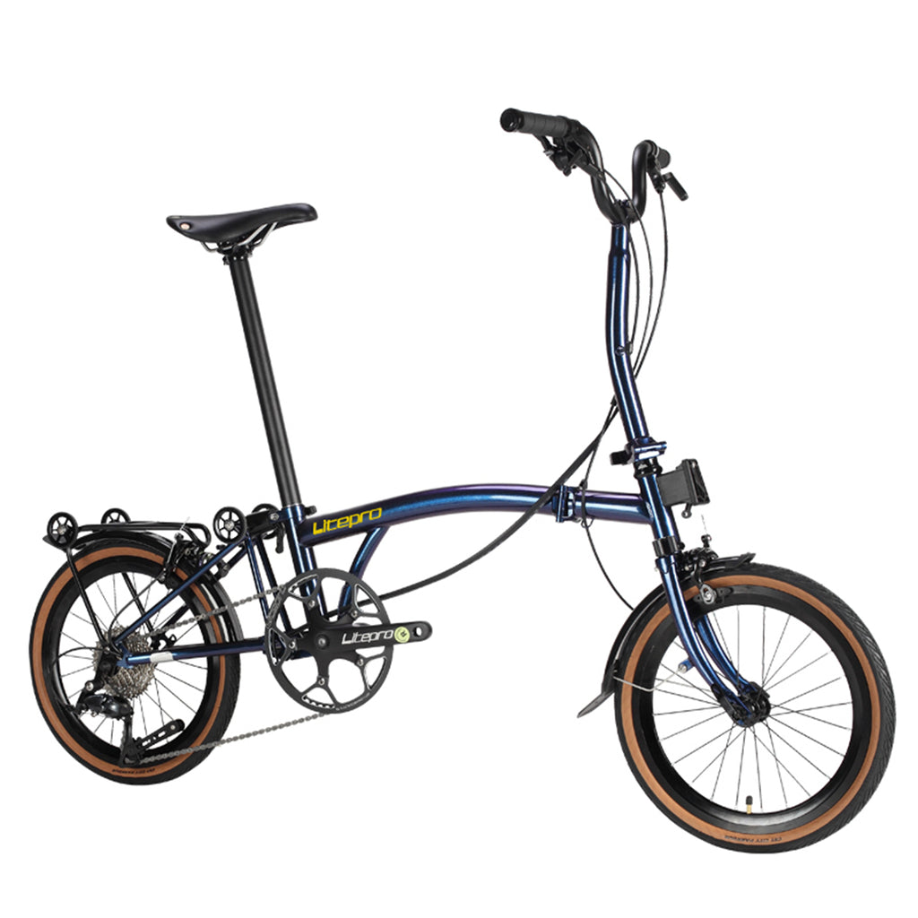 Litepro R9 16Inch External 9 Speed Trifold Folding Bicycle Straight M Handlebar Steel Frame