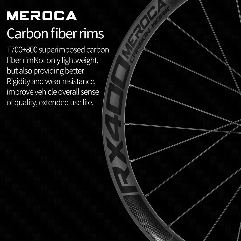 Litepro MEROCA RX300/RX400 700C Carbon Disc Brake Wheelset – Thru-Axle/QR, 35/38/42mm Depth, 8-12 Speed, T700+T800 Carbon (6-Bolt)