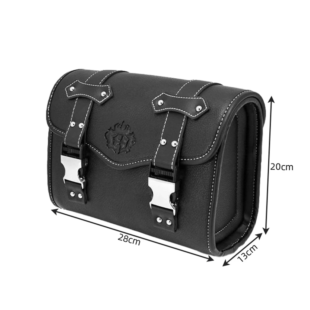 Litepro Black Retro Leather Handlebar Bag with Silver Buckle,for Brompton/Dahon