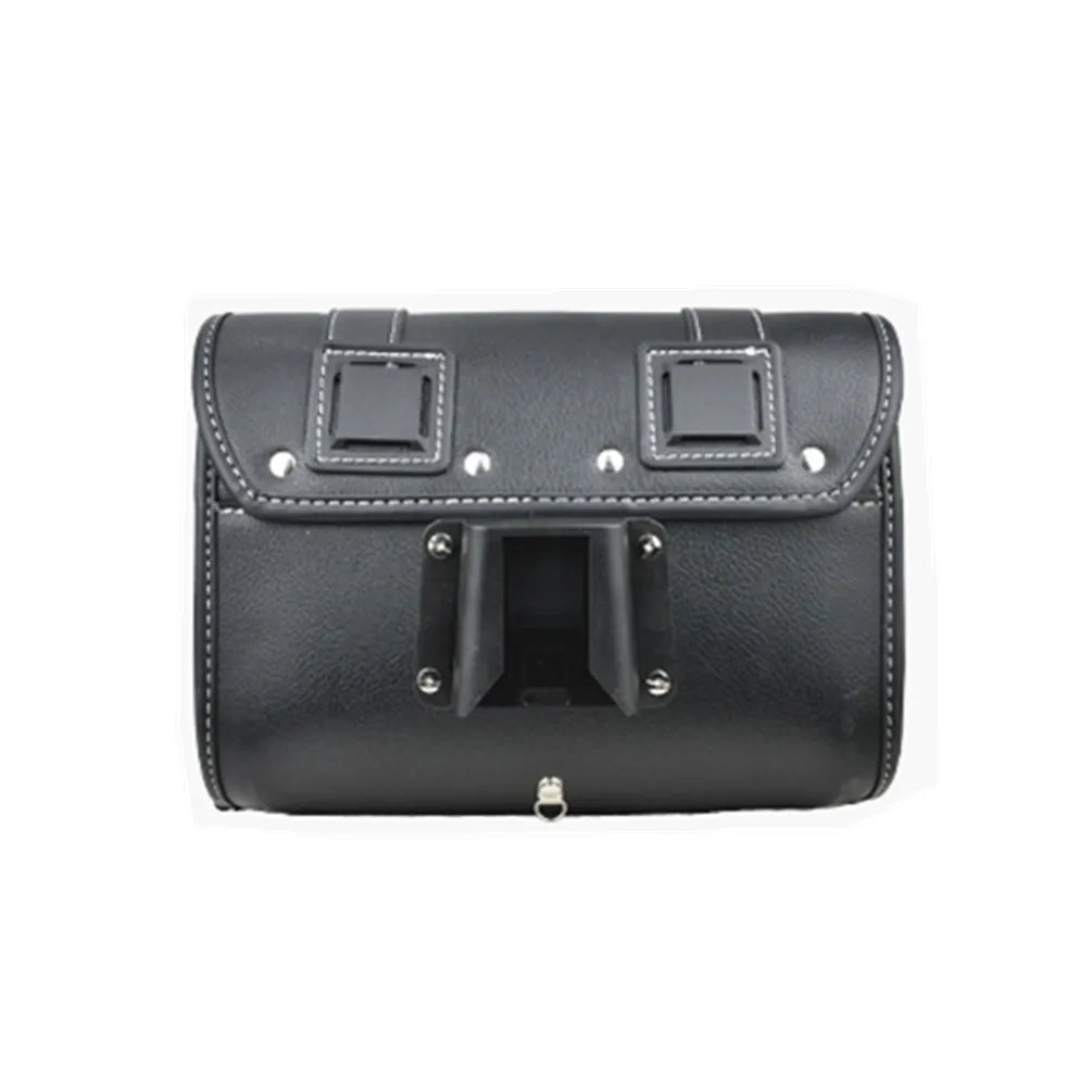 Litepro Black Retro Leather Handlebar Bag with Silver Buckle,for Brompton/Dahon