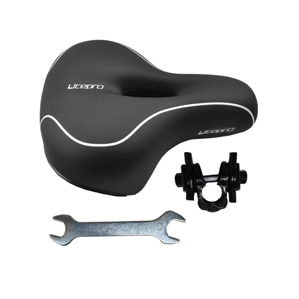 Litepro-Litepro Shock Absorption Leather Saddle Folding Bicycle Waterproof Soft Large Area Cushion For MTB Road Bike