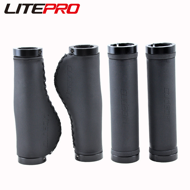 Litepro Leather Handlebar Grips – PU Leather + Aluminum Ends, 22.2mm, Brown/Black (136g/198g per Pair)