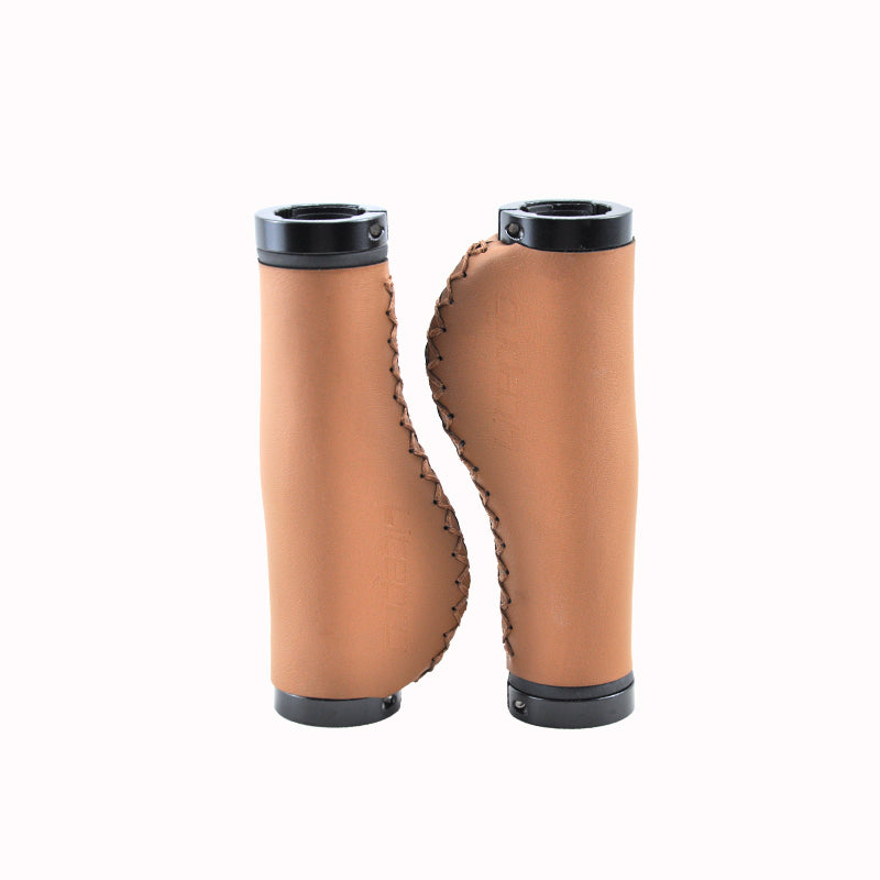 Litepro Leather Handlebar Grips – PU Leather + Aluminum Ends, 22.2mm, Brown/Black (136g/198g per Pair)