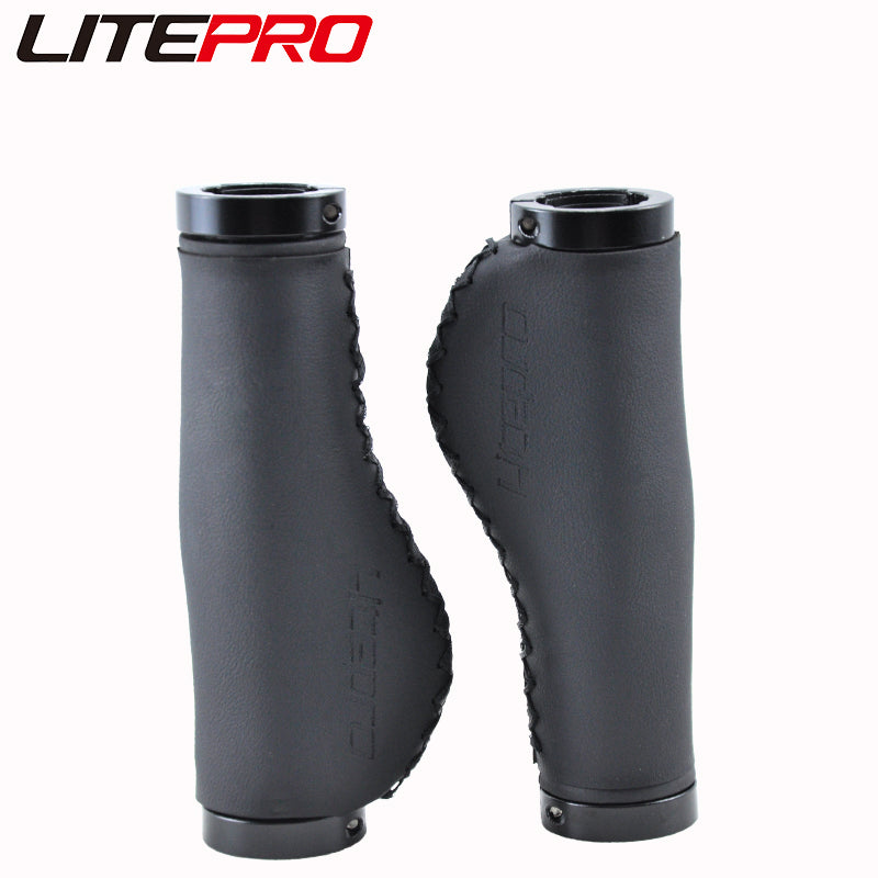 Litepro Leather Handlebar Grips – PU Leather + Aluminum Ends, 22.2mm, Brown/Black (136g/198g per Pair)