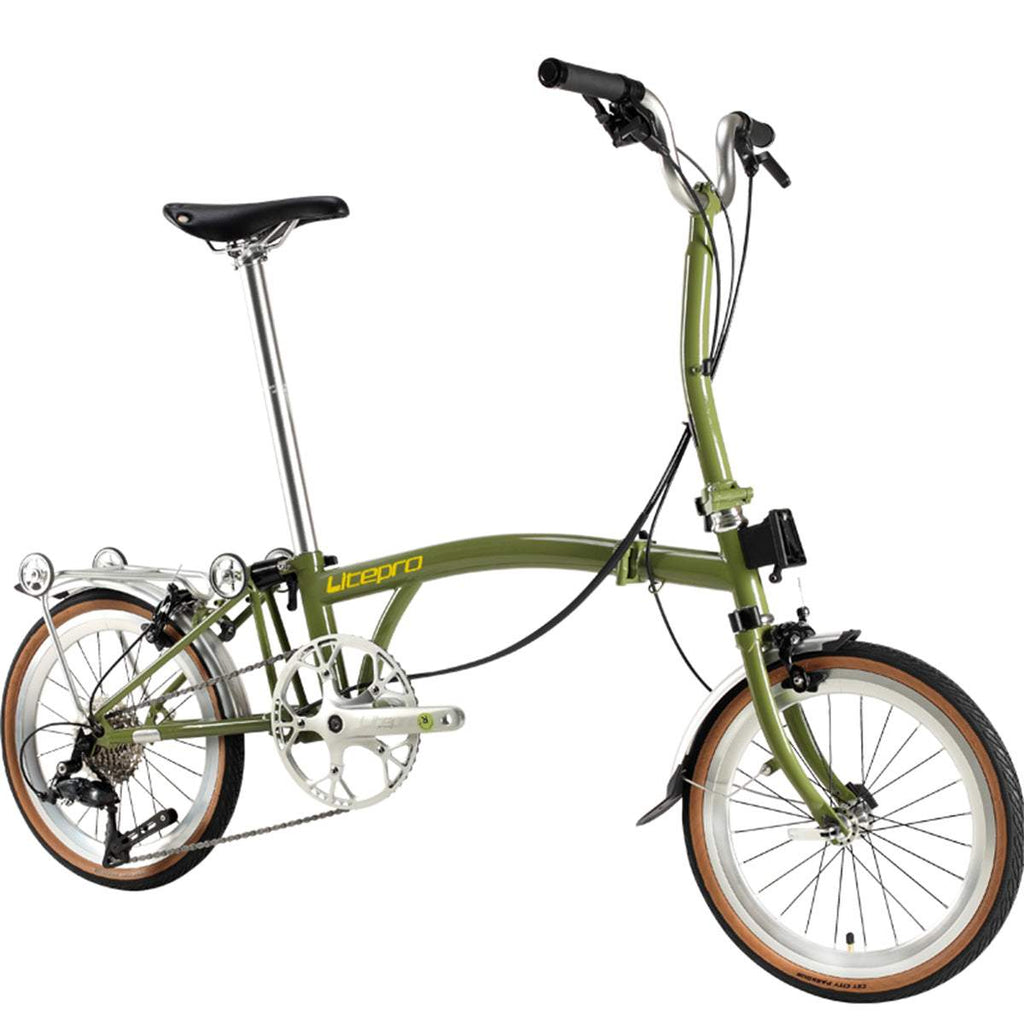 DIY Customized Litepro R9 16Inch External 9 Speed Trifold Folding Bicycle Straight M Handlebar Steel Frame