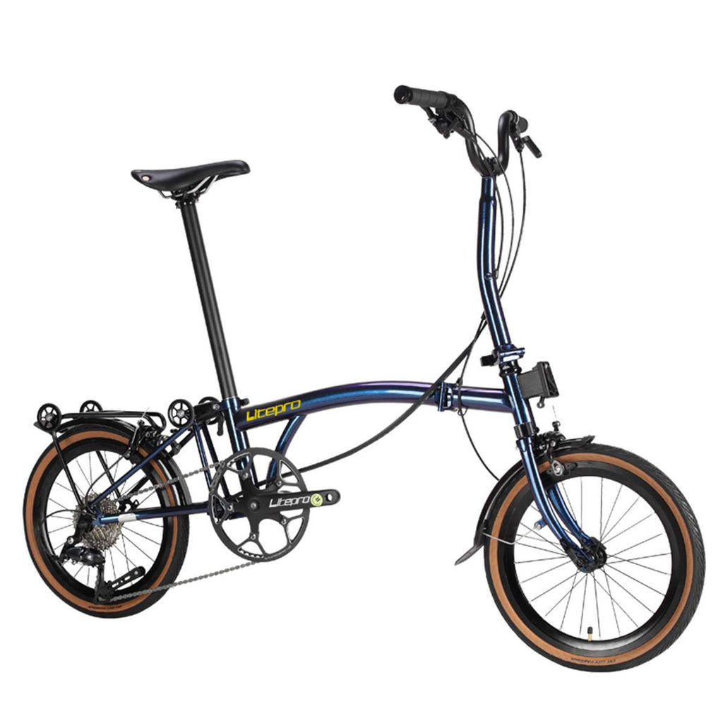 DIY Customized Litepro R9 16Inch External 9 Speed Trifold Folding Bicycle Straight M Handlebar Steel Frame