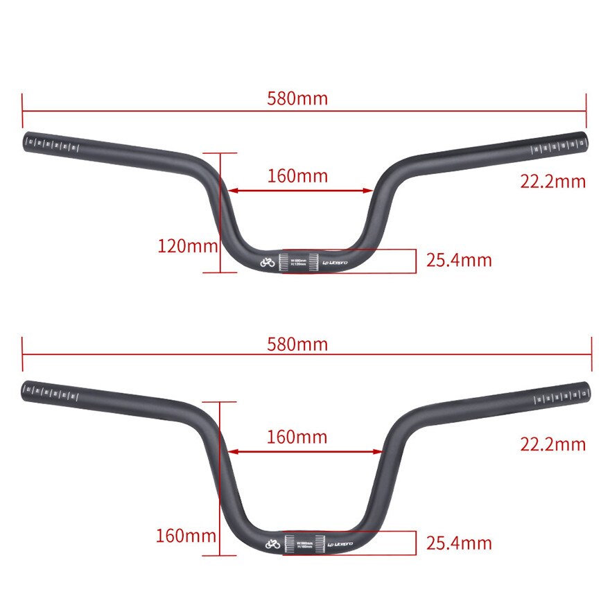Litepro U-Shaped Handlebar for Brompton Bikes – 25.4x580mm, 120mm/160mm Lift, Aluminum Alloy