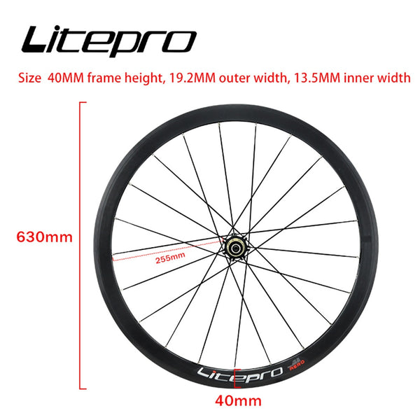 Litepro 700C Carbon Fibre Hub Straight Pull Wheels Alloy Rim 40MM 