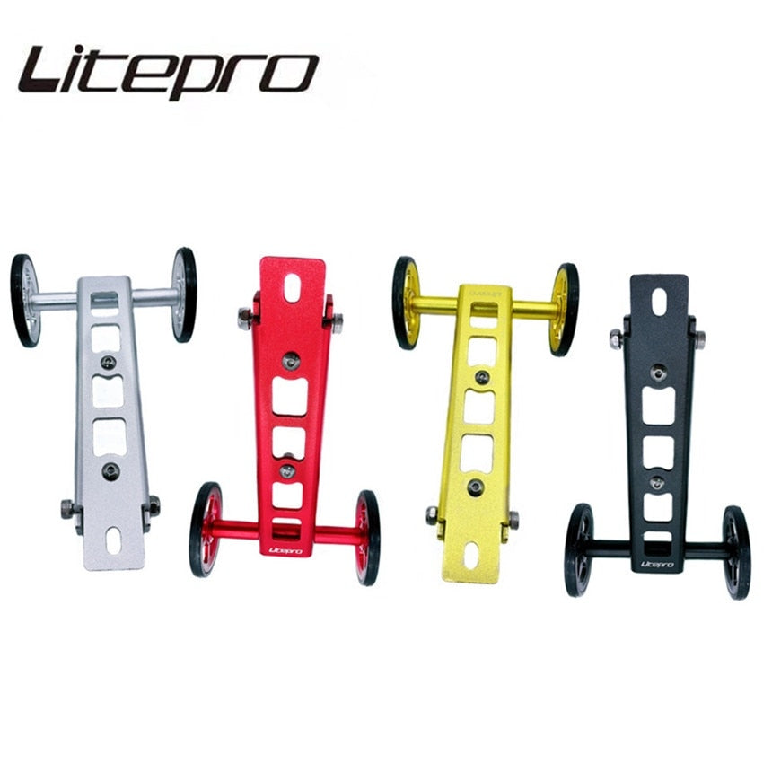 Litepro Elite Folding Bike Rolling Wheel Rack Alloy Thick Wheel Thin Wheel Bottle Cage Pushing Mount For birdy 1/2/3