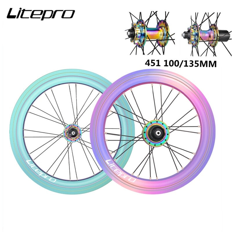 Litepro Elite AERO S42 20 Inch Wheelset 100/135mm 4 Bearings 451 V Disc Brake Rainbow Sealed Rims Wheel For 8/9/10/11 Speed