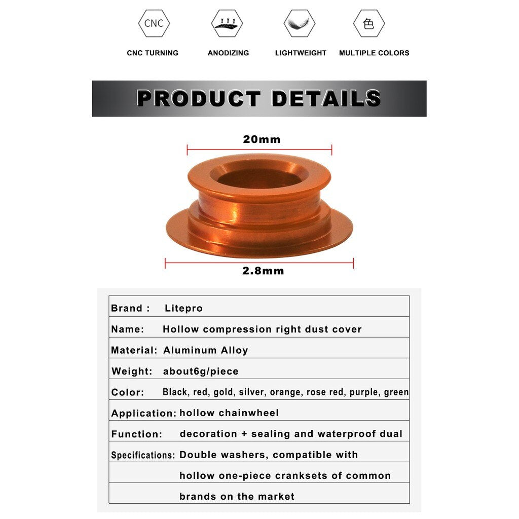 Litepro 1pc Integrated Hollow Crank Cap Cover Aluminum Alloy Chainwheel Plugs Compatible With Bicycle Crankset Covers 6g