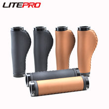 Litepro Leather Handlebar Grips – PU Leather + Aluminum Ends, 22.2mm, Brown/Black (136g/198g per Pair)
