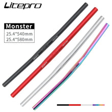 Litepro Monster Handlebar for Folding Bikes - 25.4mm Clamp, 22.2mm Grips, 540/580mm Length, Black/Red/Silver/Gold/Colorful