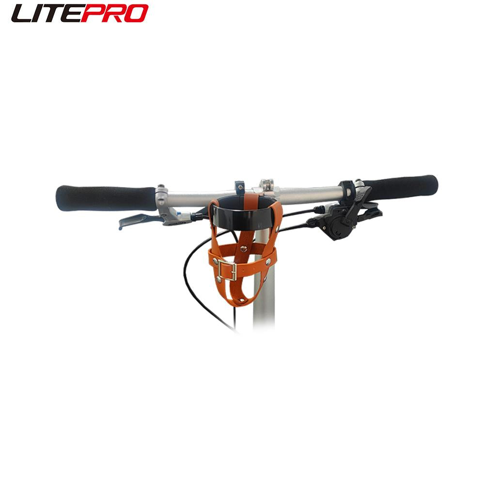 Litepro Folding Bicycle Leather Bottle Cage Anti Shaking Retro Aluminum Alloy Bracket Mountain Bike Water Cup Holder
