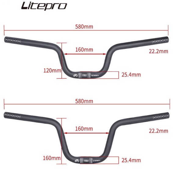 Litepro Elite BMX Folding Bike Swallow Bent Handlebar 25.4*580MM U Shape Handle Bar Lift 120/160mm Swallow Handle Bar 275/290g