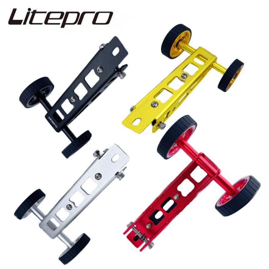 Litepro Elite Folding Bike Rolling Wheel Rack Alloy Thick Wheel Thin Wheel Bottle Cage Pushing Mount For birdy 1/2/3